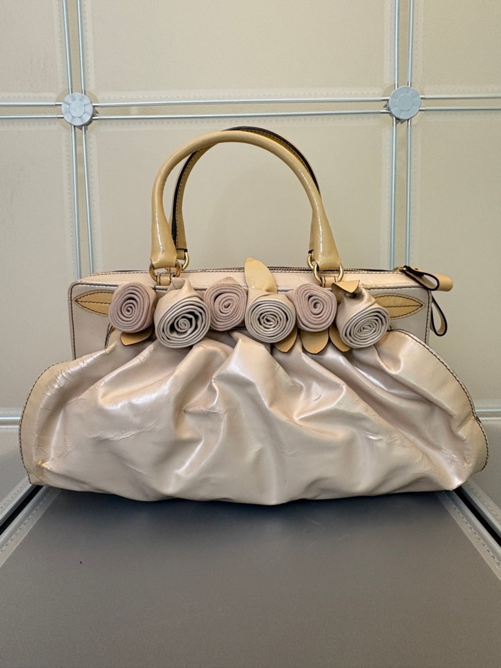 Valentino Garavani Petale Cream Floral Satchel Bag Italy